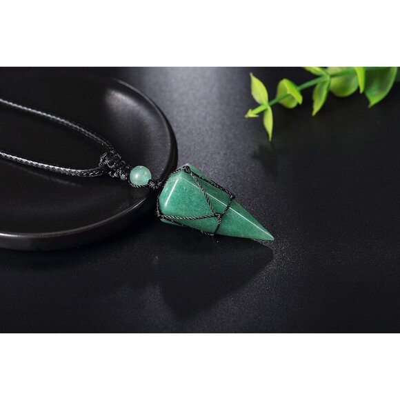 Men's Adjustable Black Rope Healing Crystal Natural Gemstone Pointed Necklaces - Picture 5 of 7